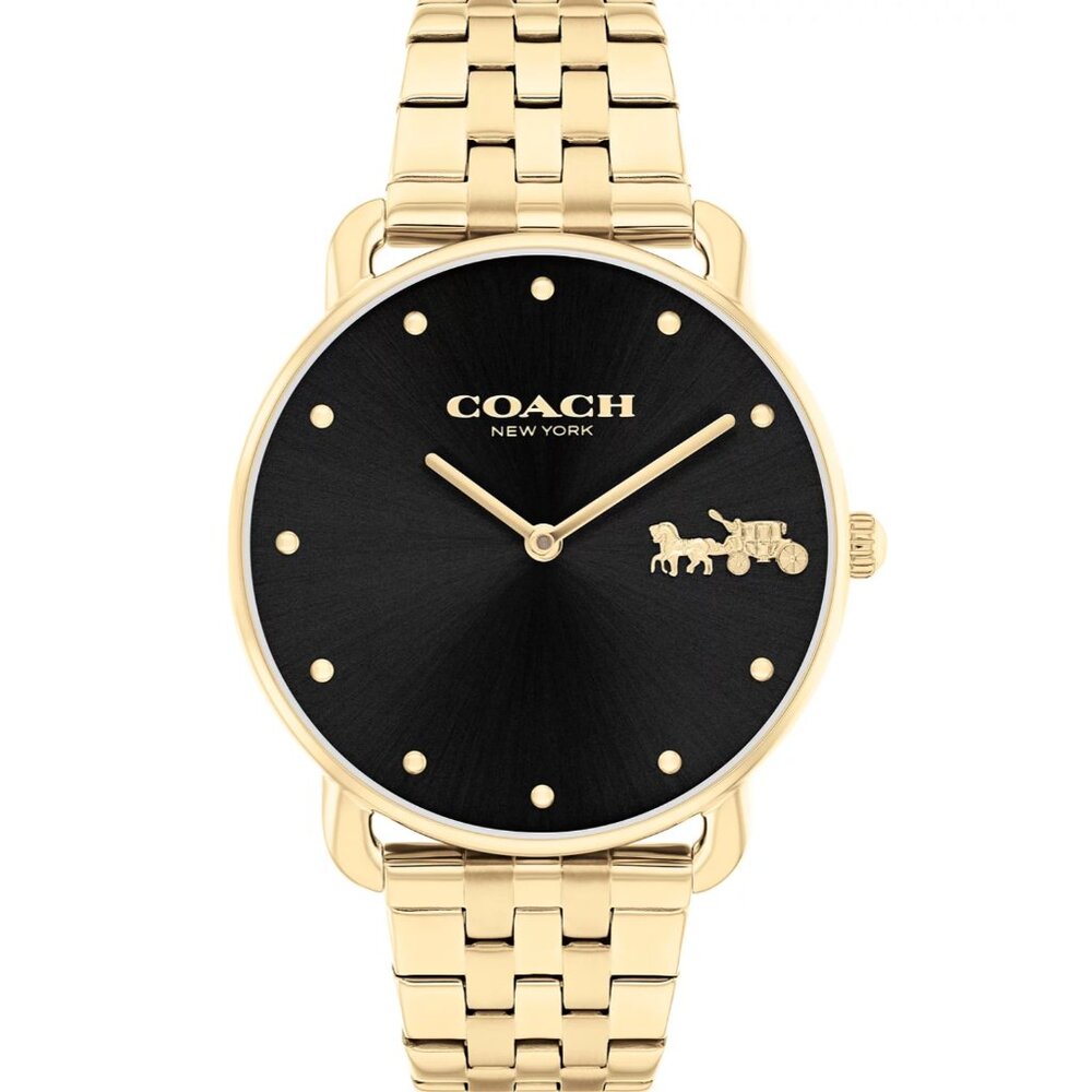 🐎Coach New York Women's Gold-Tone Black Dial Bracelet Watch